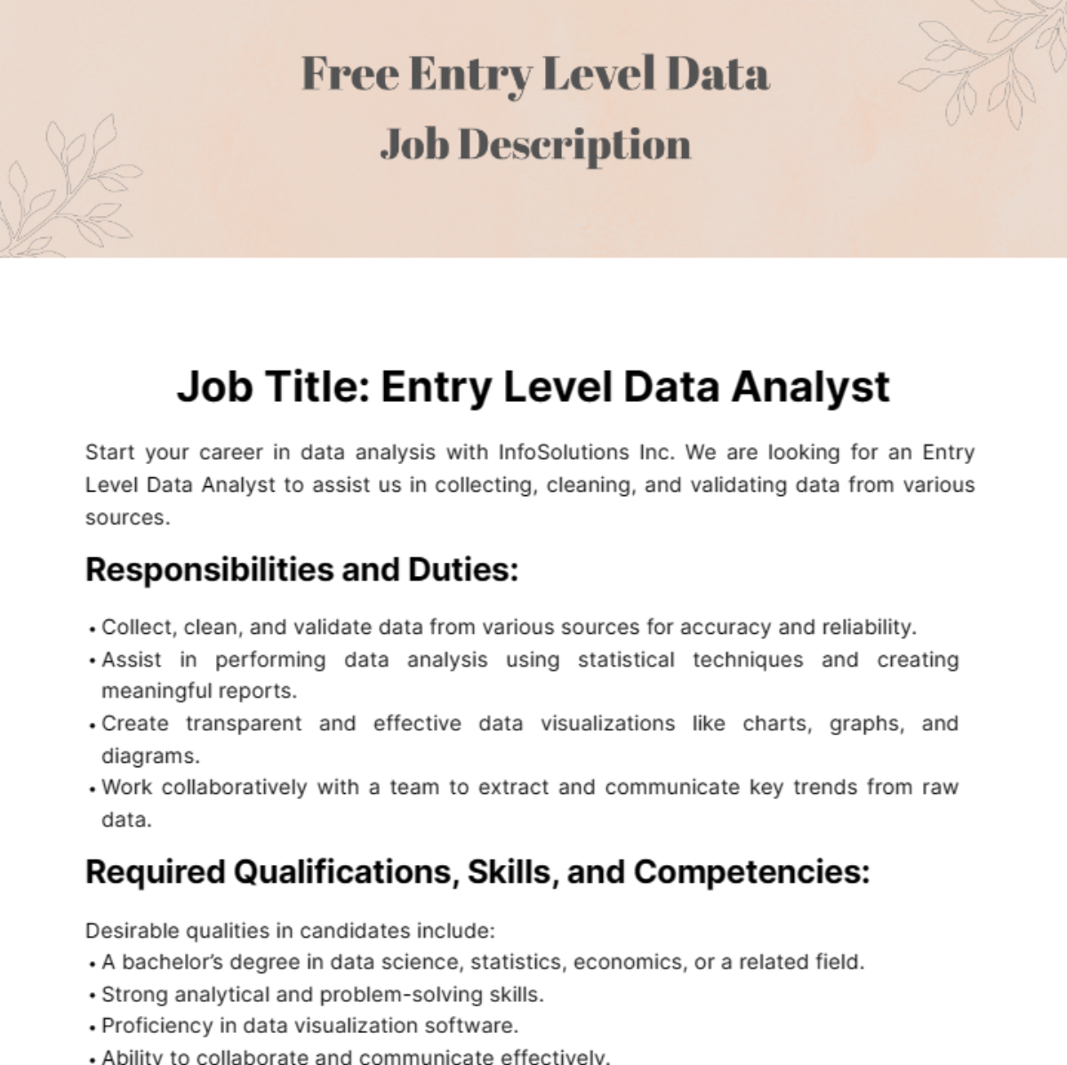 Free Entry Level Data Job Description Template