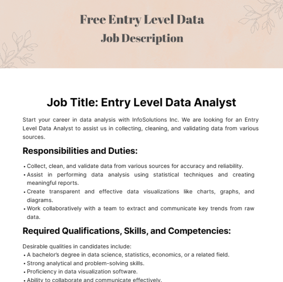 Free Entry Level Data Job Description Template Edit Online Download 