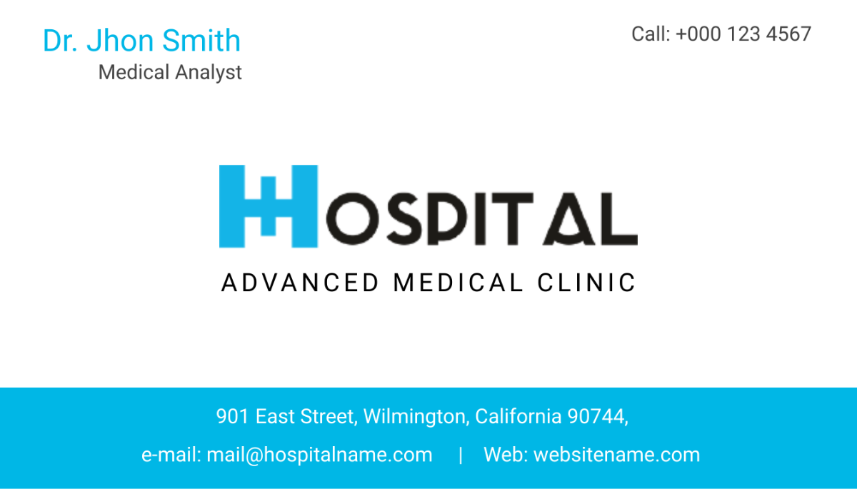 Simple Hospital Business Card Template