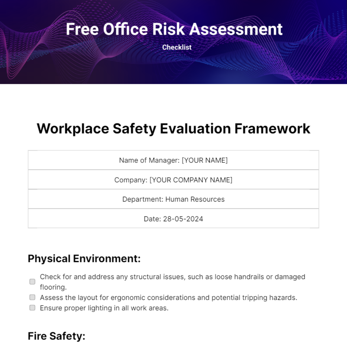 Office Risk Assessment Checklist Template