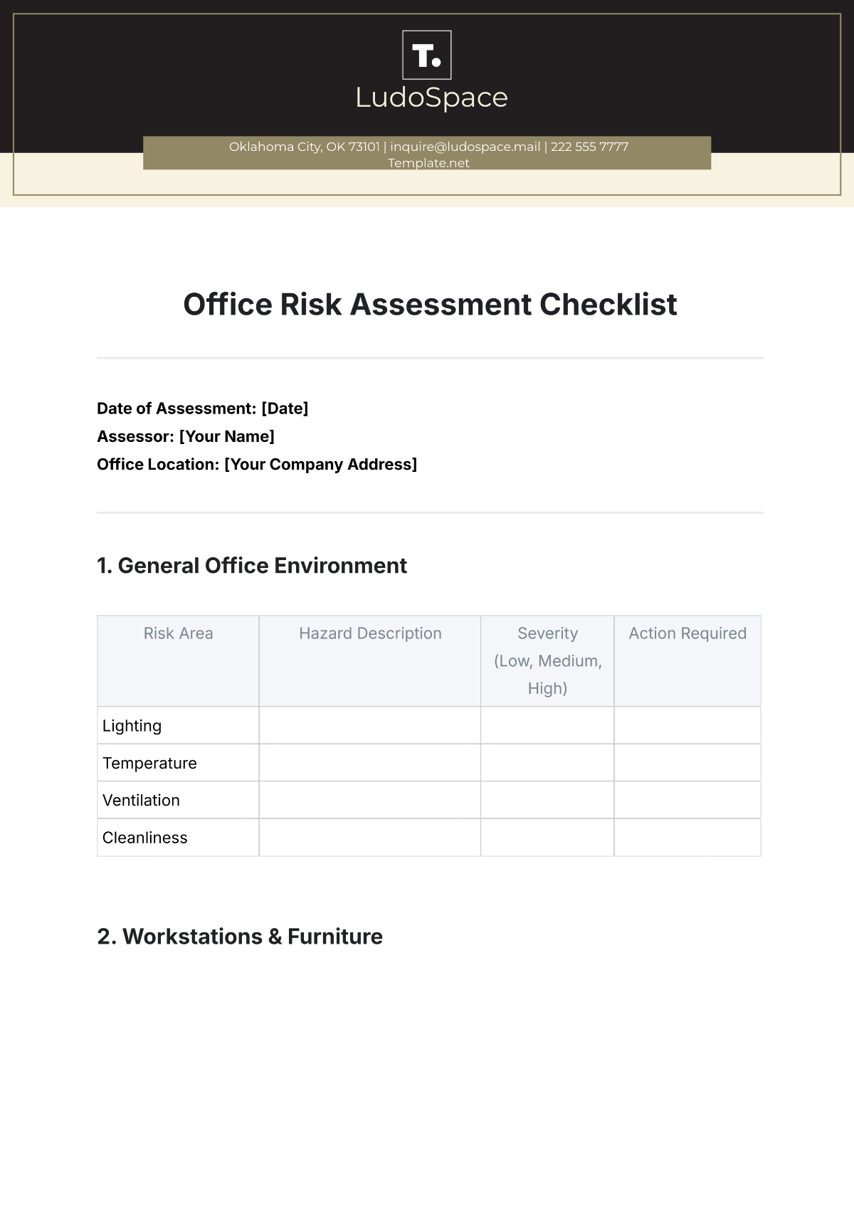 Office Risk Assessment Checklist Template - Edit Online & Download