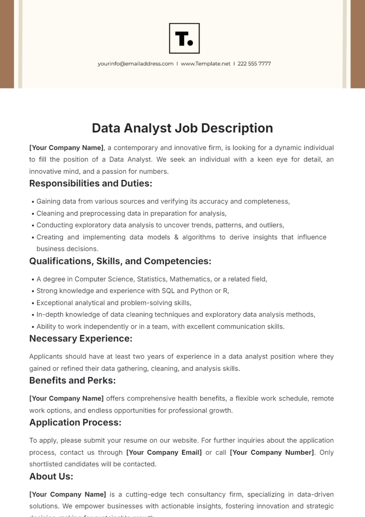 Data Analyst Job Description Template - Edit Online & Download