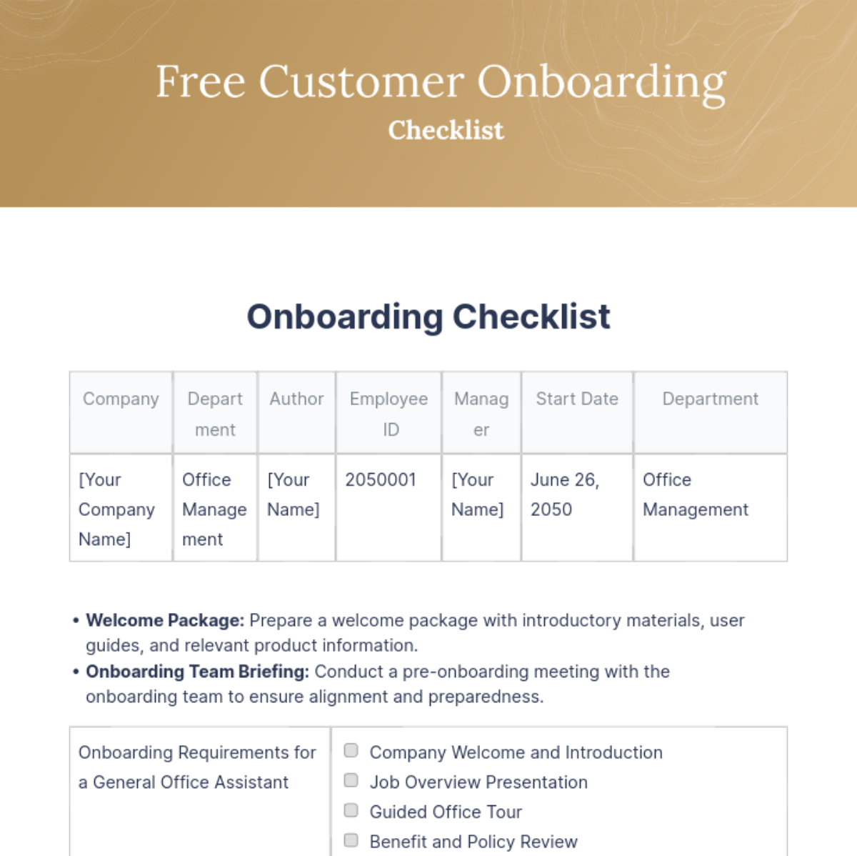 Free Customer Onboarding Checklist Template