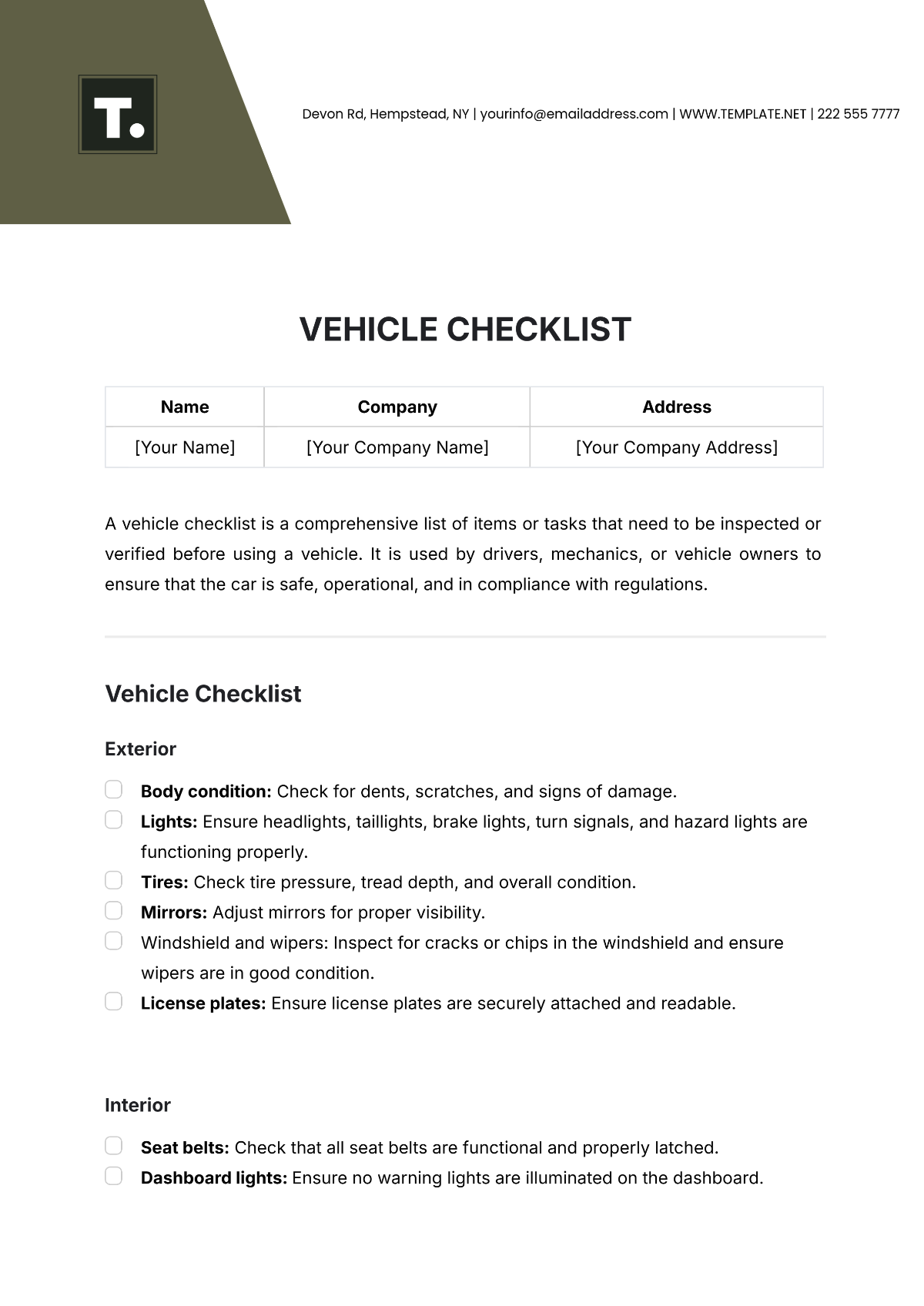 Car Maintenance Checklist Template Free Infoupdate