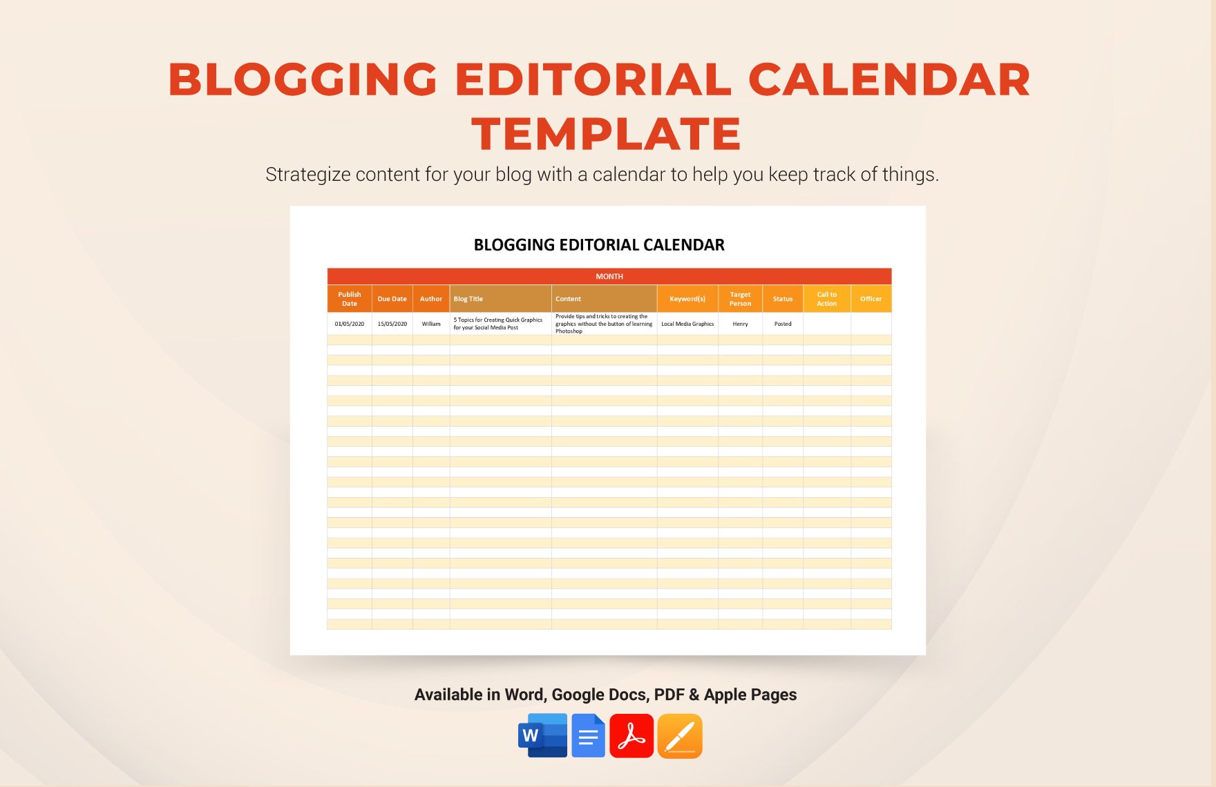 Blogging Editorial Calendar Template