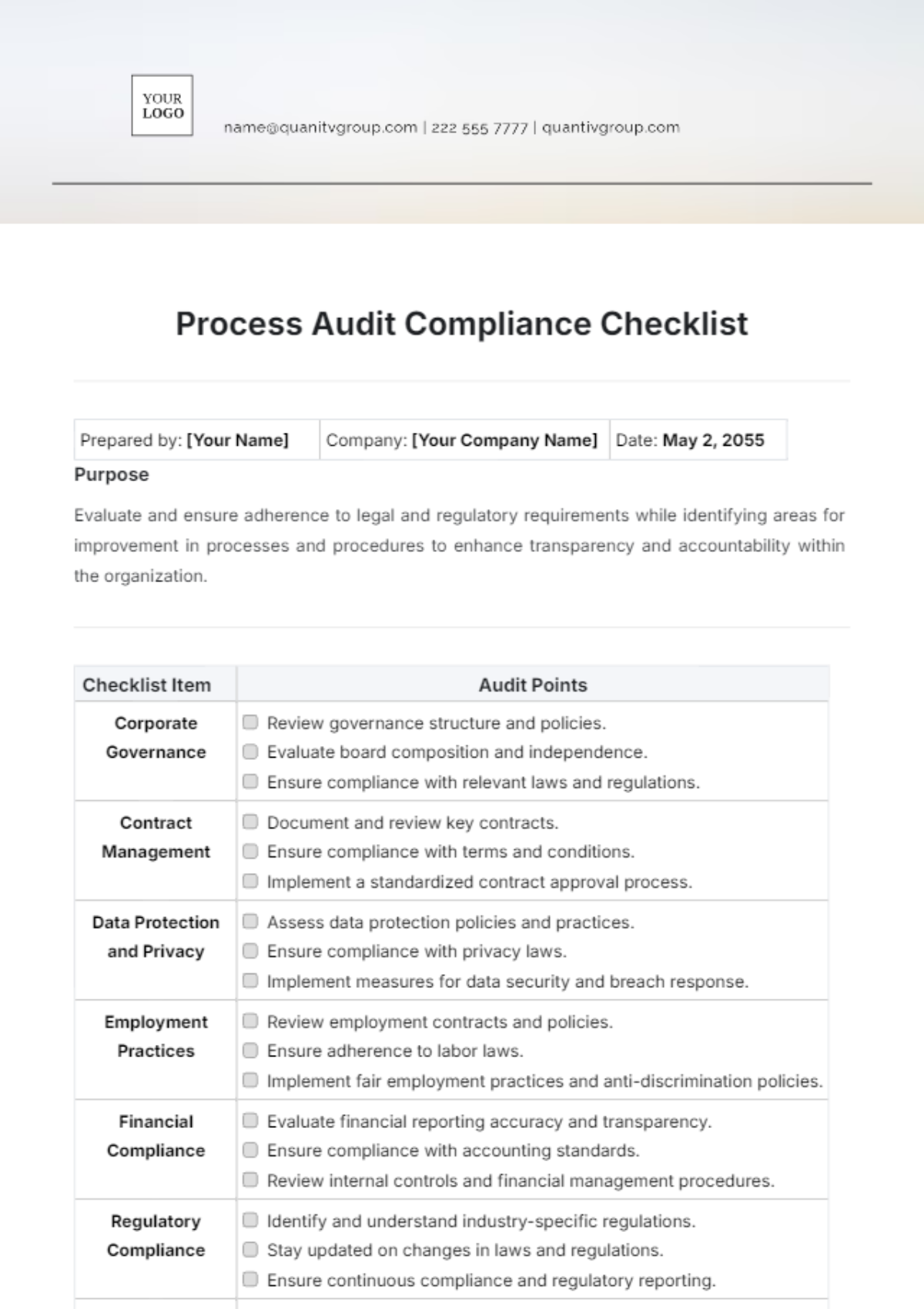 Free Compliance Checklist Templates Editable And Printable