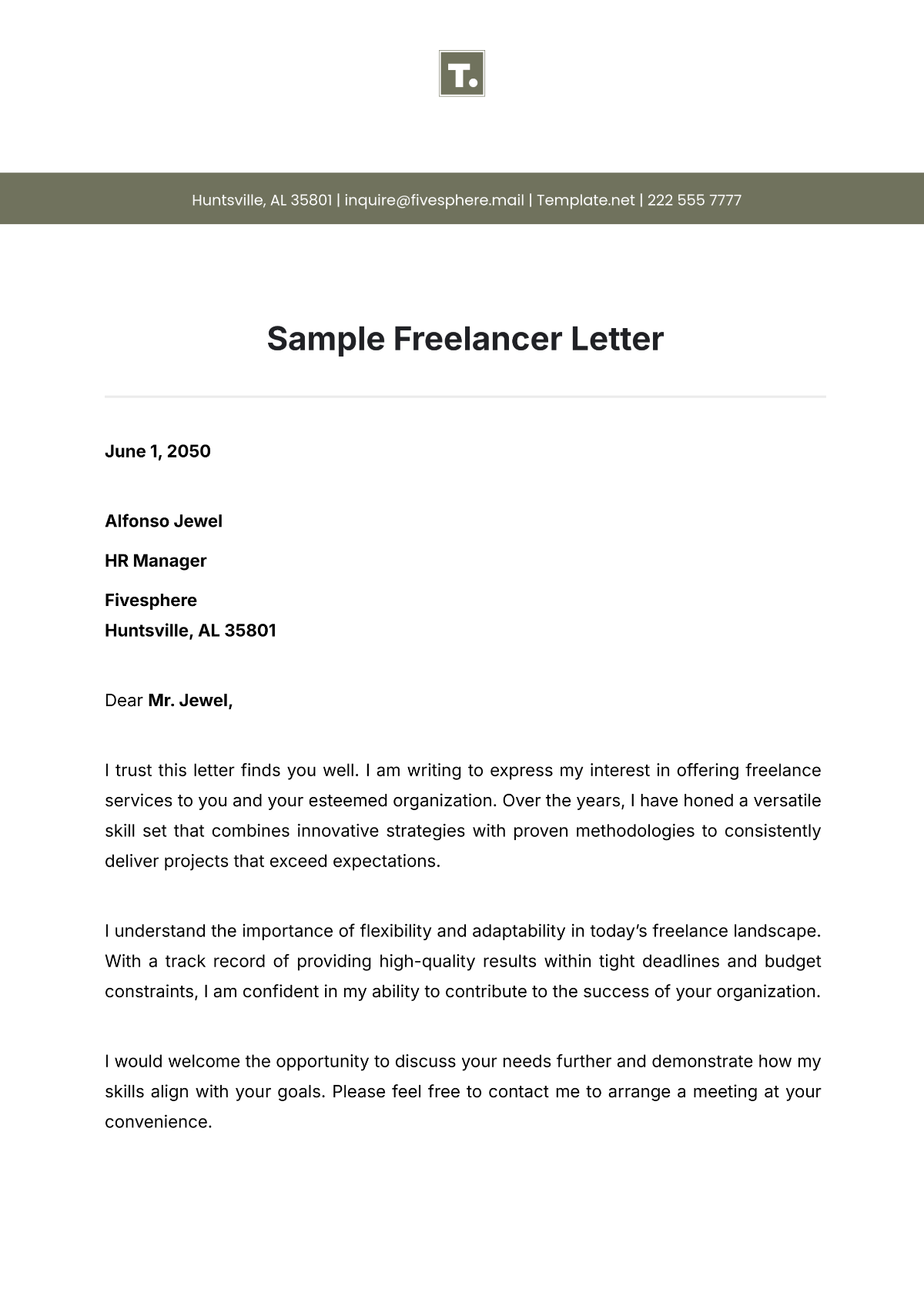 Sample Freelancer Letter Template