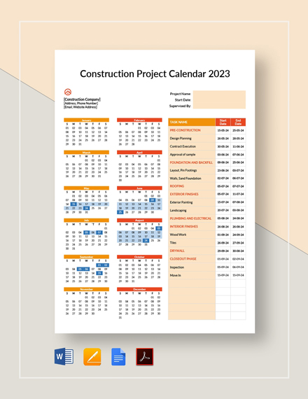 Modern Calendar Template - PDF | Word | Apple Pages | Google Docs