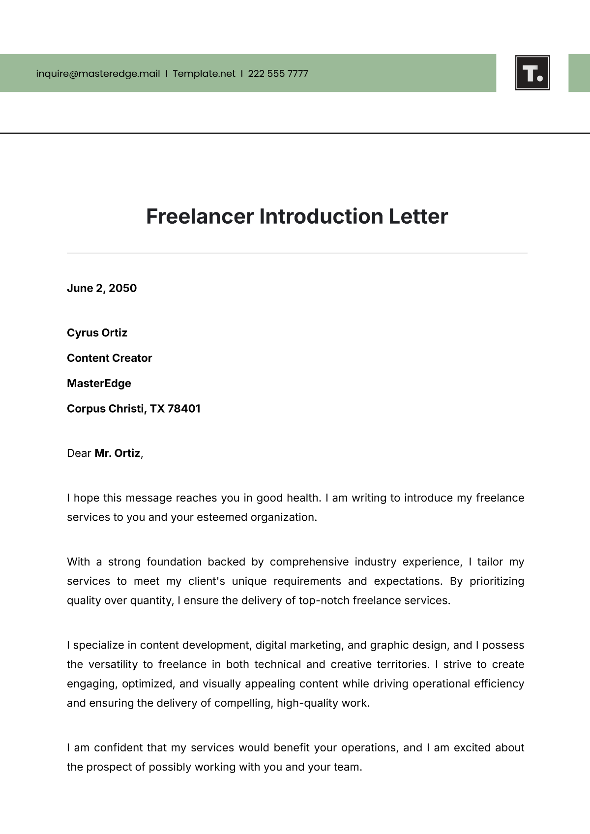 Freelancer Introduction Letter Template