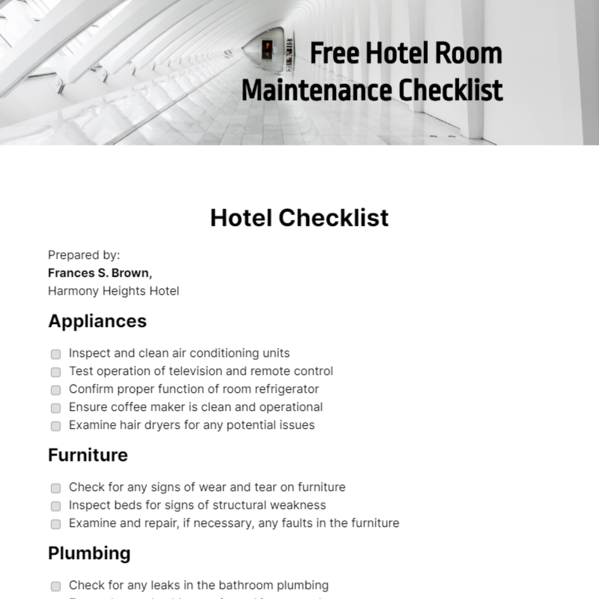 FREE Hotel Checklist Templates & Examples - Edit Online & Download ...