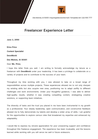 Free Freelancer Experience Letter Template to Edit Online