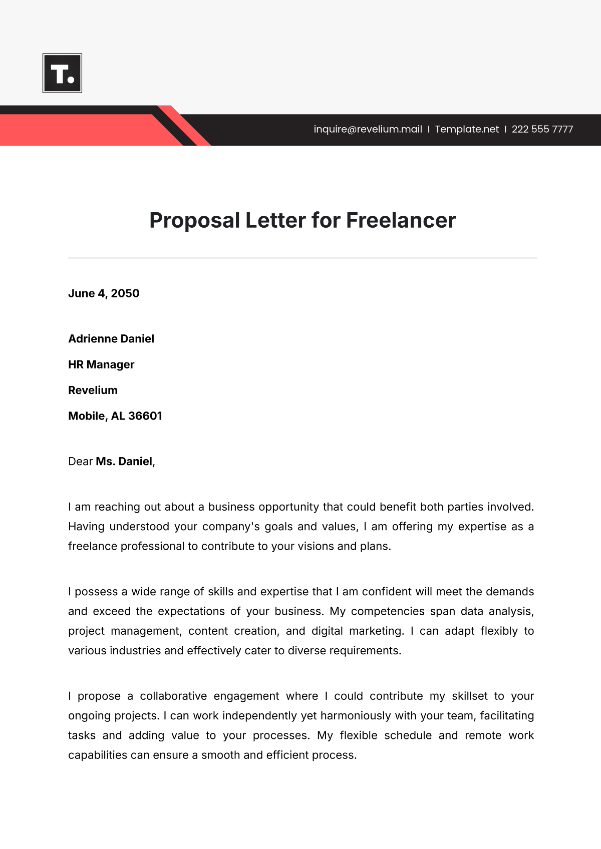 Proposal Letter for Freelancer Template - Edit Online & Download