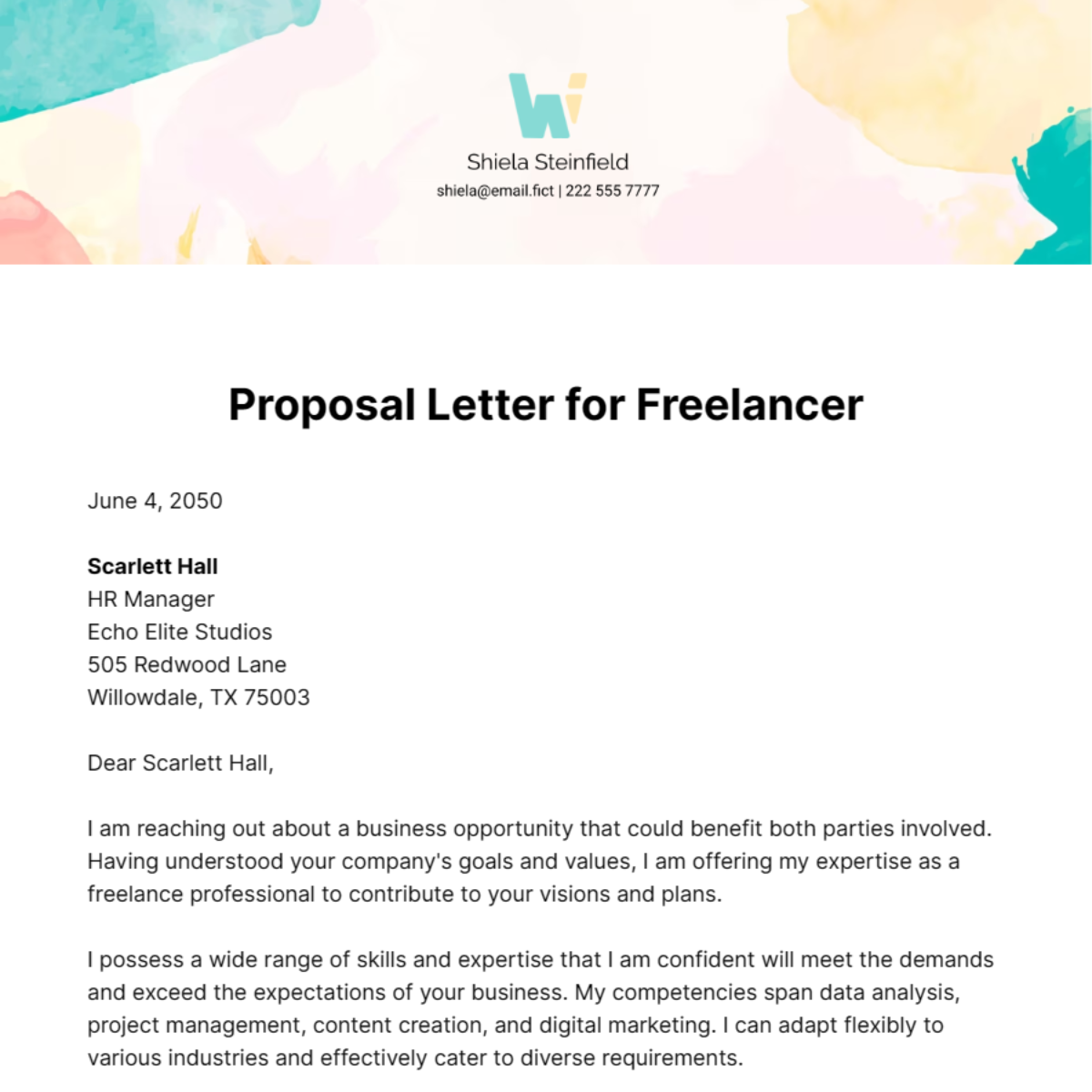 Proposal Letter for Freelancer Template