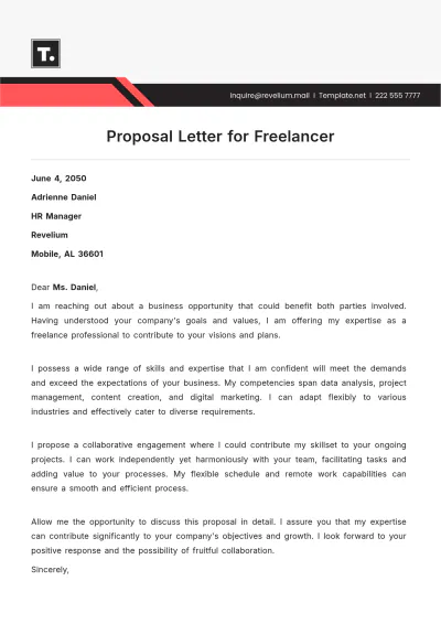 Free Proposal Letter for Freelancer Template to Edit Online