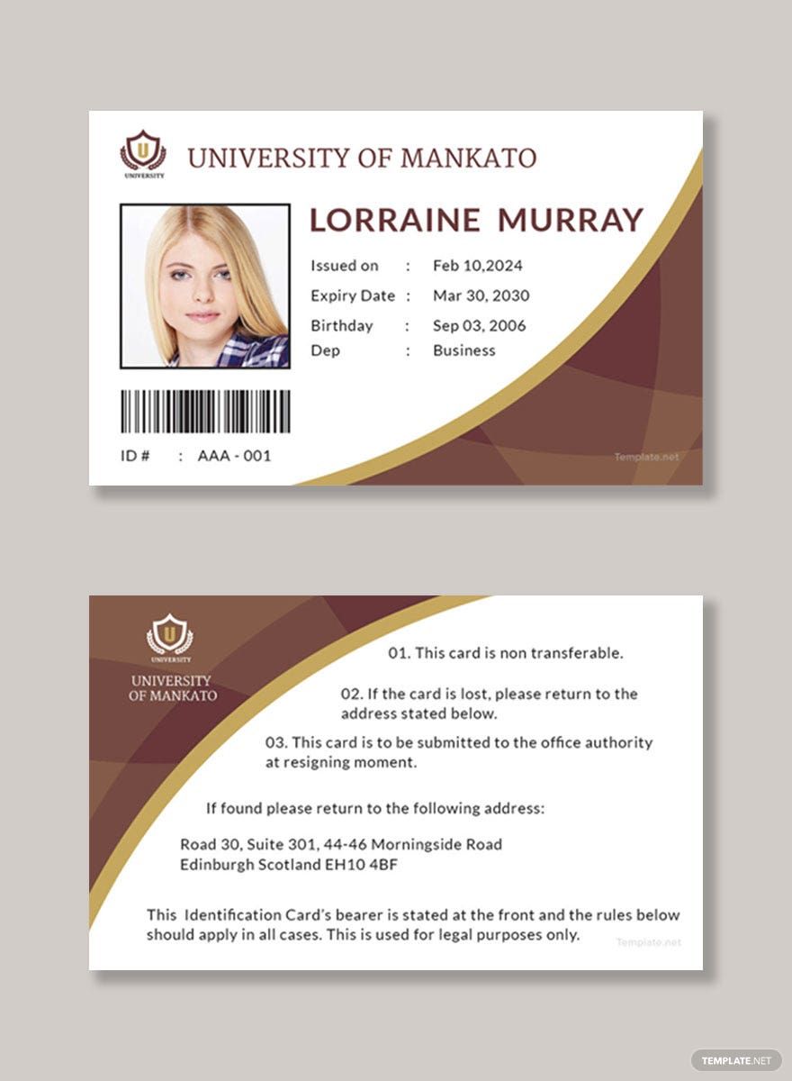 Student Id Template Free Download Printable Templates