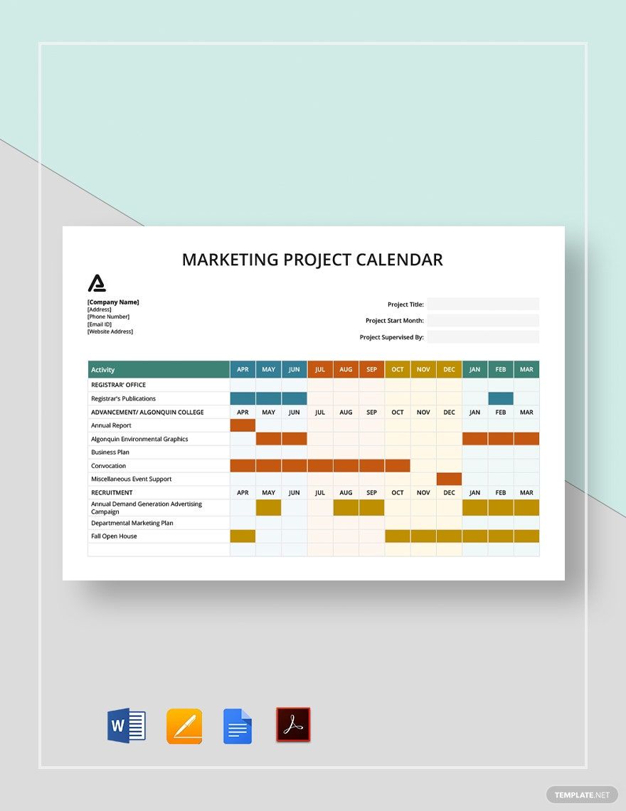 Marketing Project Calendar Template