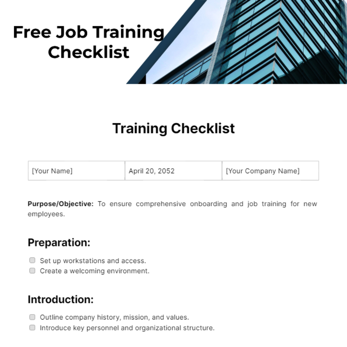 Free Job Training Checklist Template