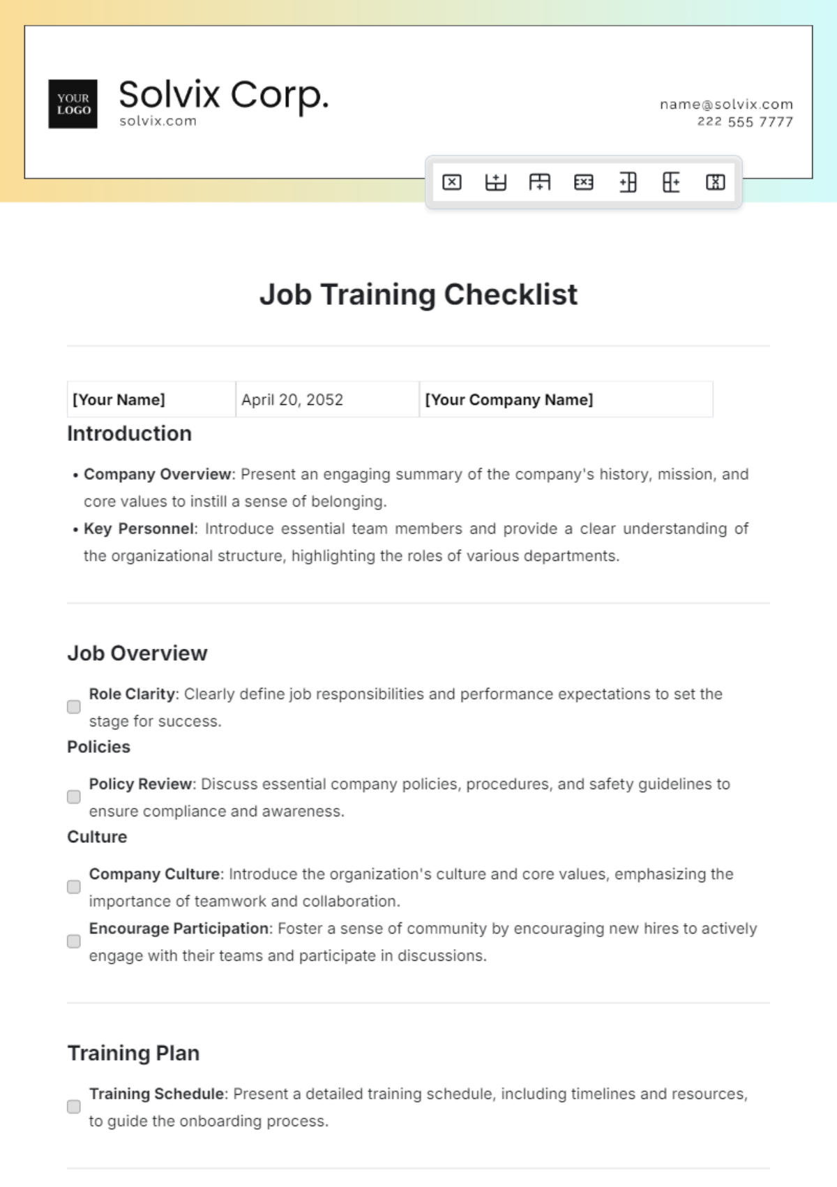 Job Training Checklist Template - Edit Online & Download