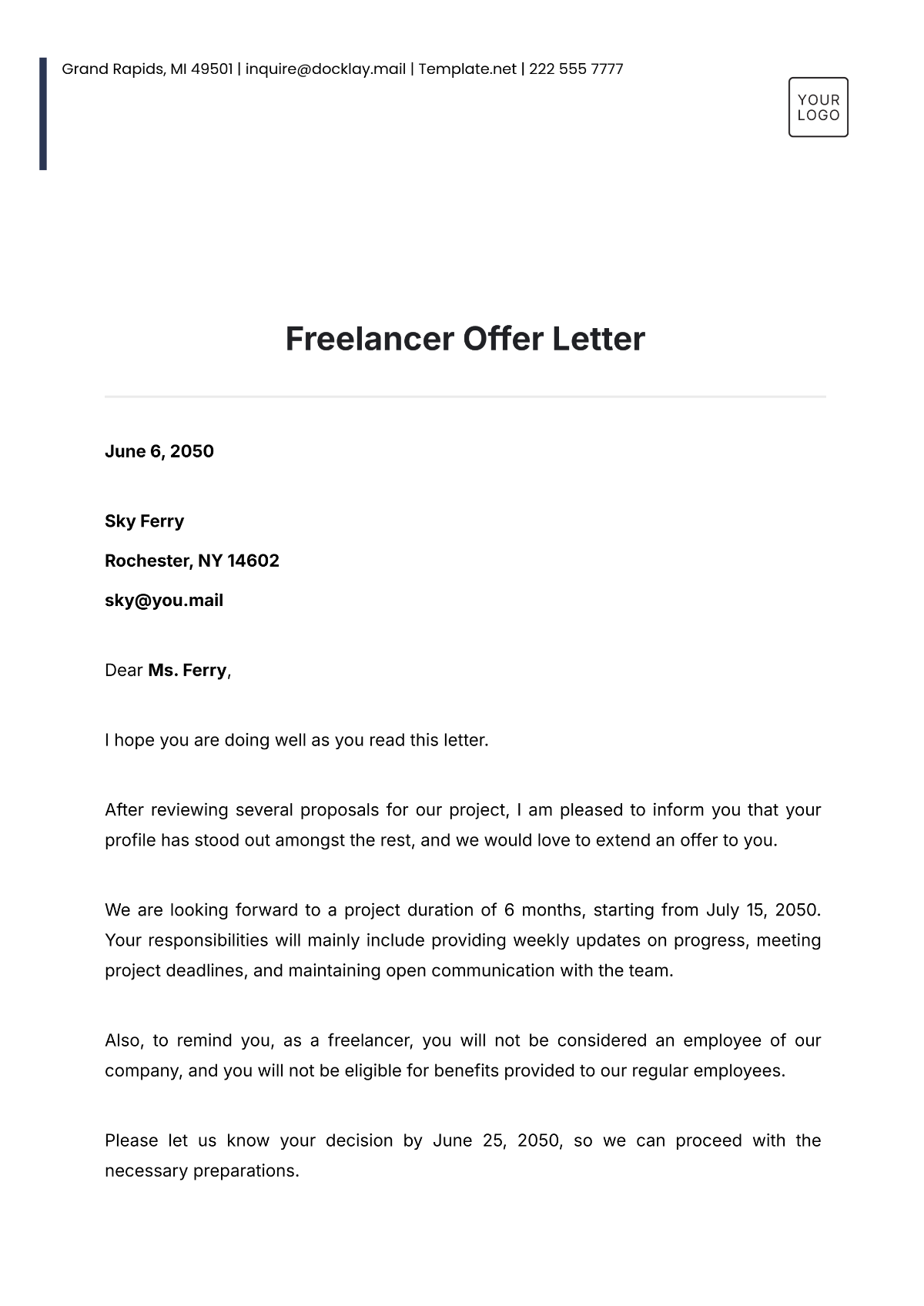 Freelancer Offer Letter Template