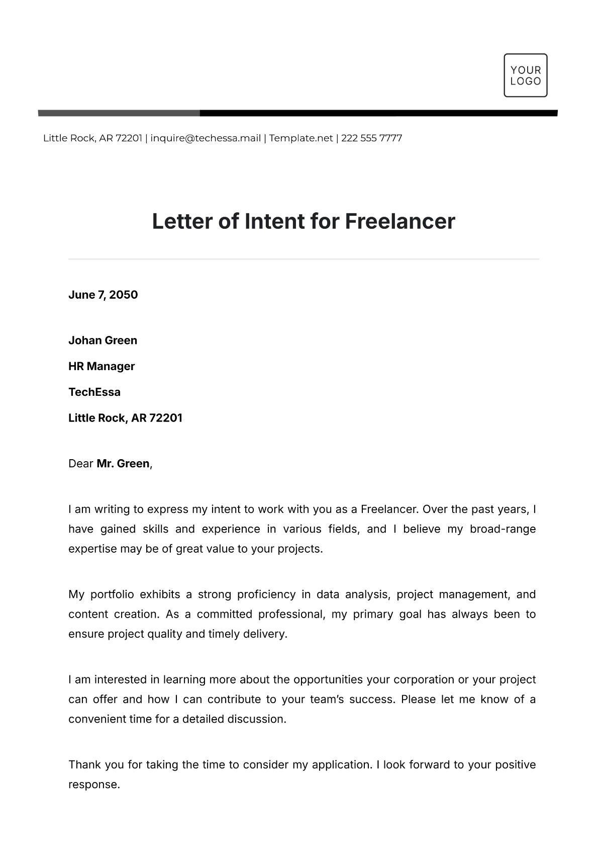 Letter of Intent for Freelancer Template - Edit Online & Download