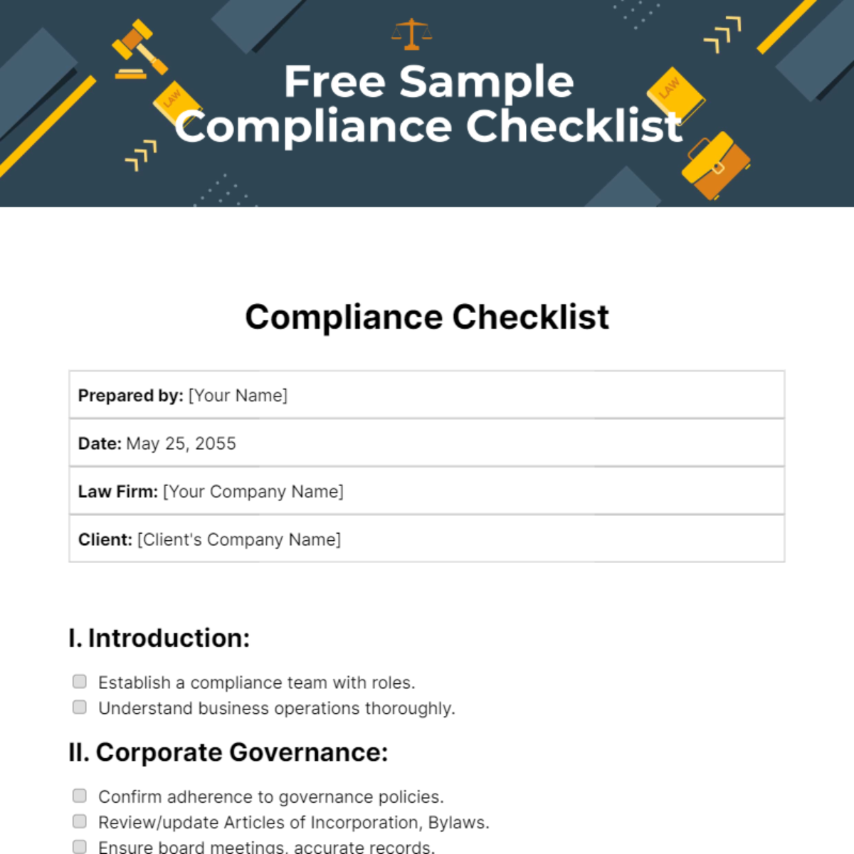 Sample Compliance Checklist Template