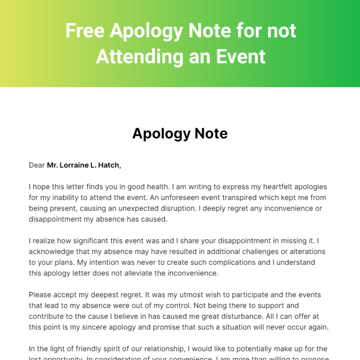 Free Apology Note for not Attending an Event Template