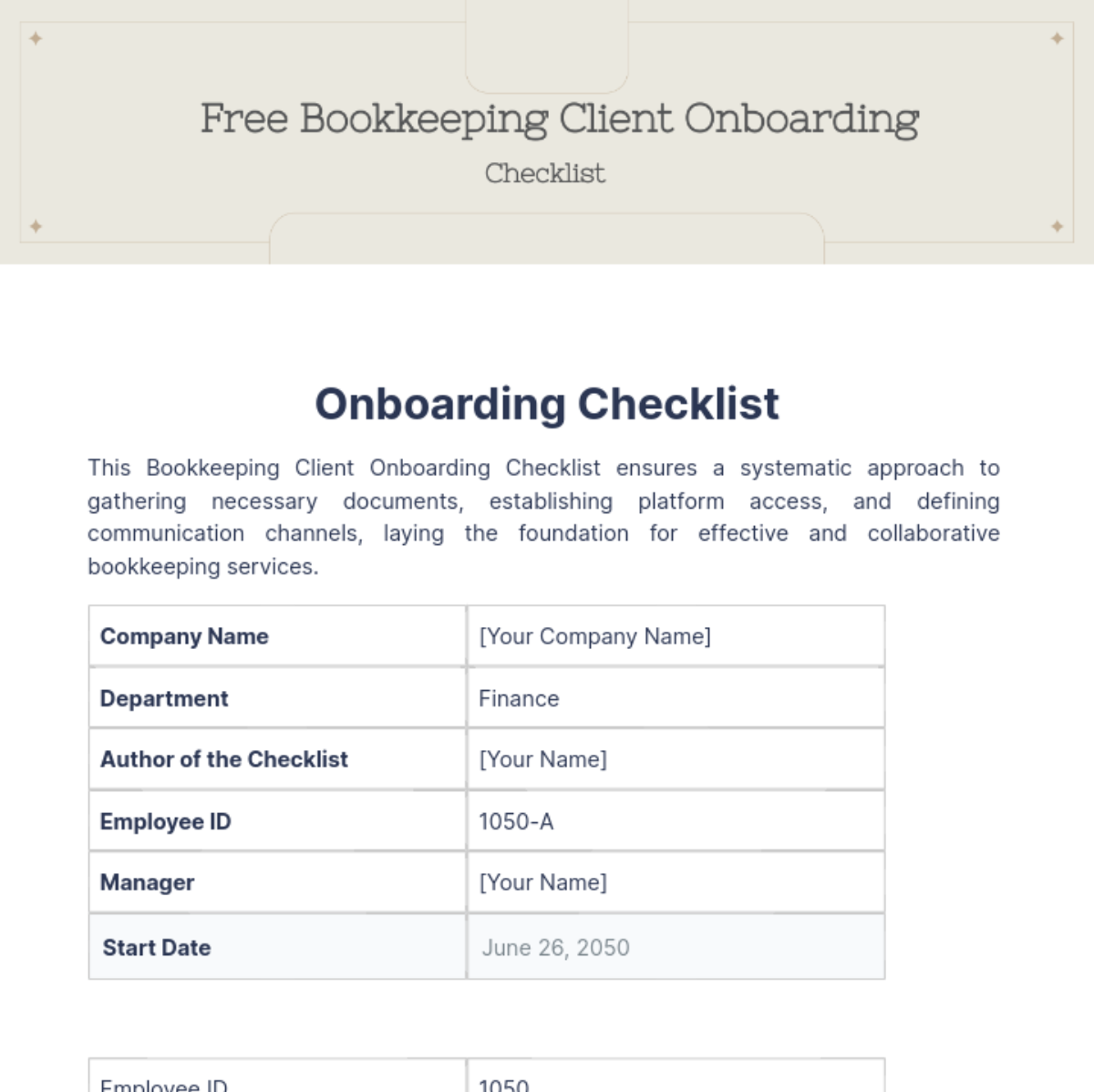 Free Bookkeeping Client Onboarding Checklist Template