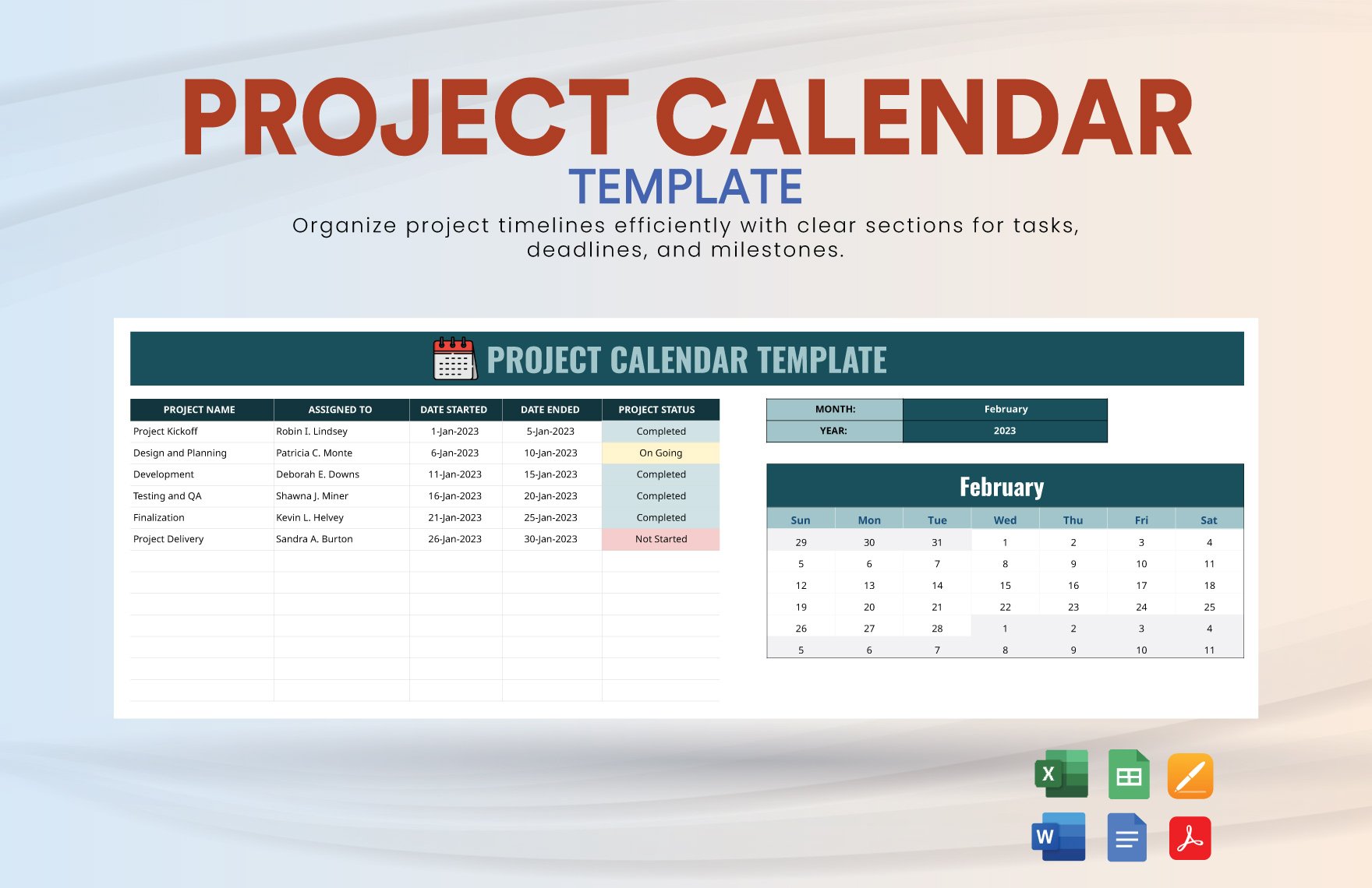 Project Calendar Template in Word, Google Docs, Excel, PDF, Google Sheets, Apple Pages