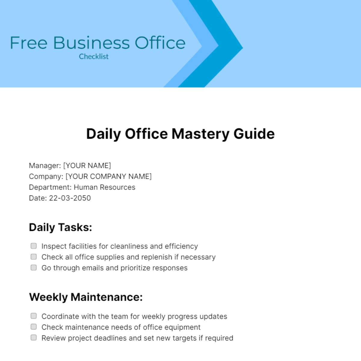 Business Office Checklist Template