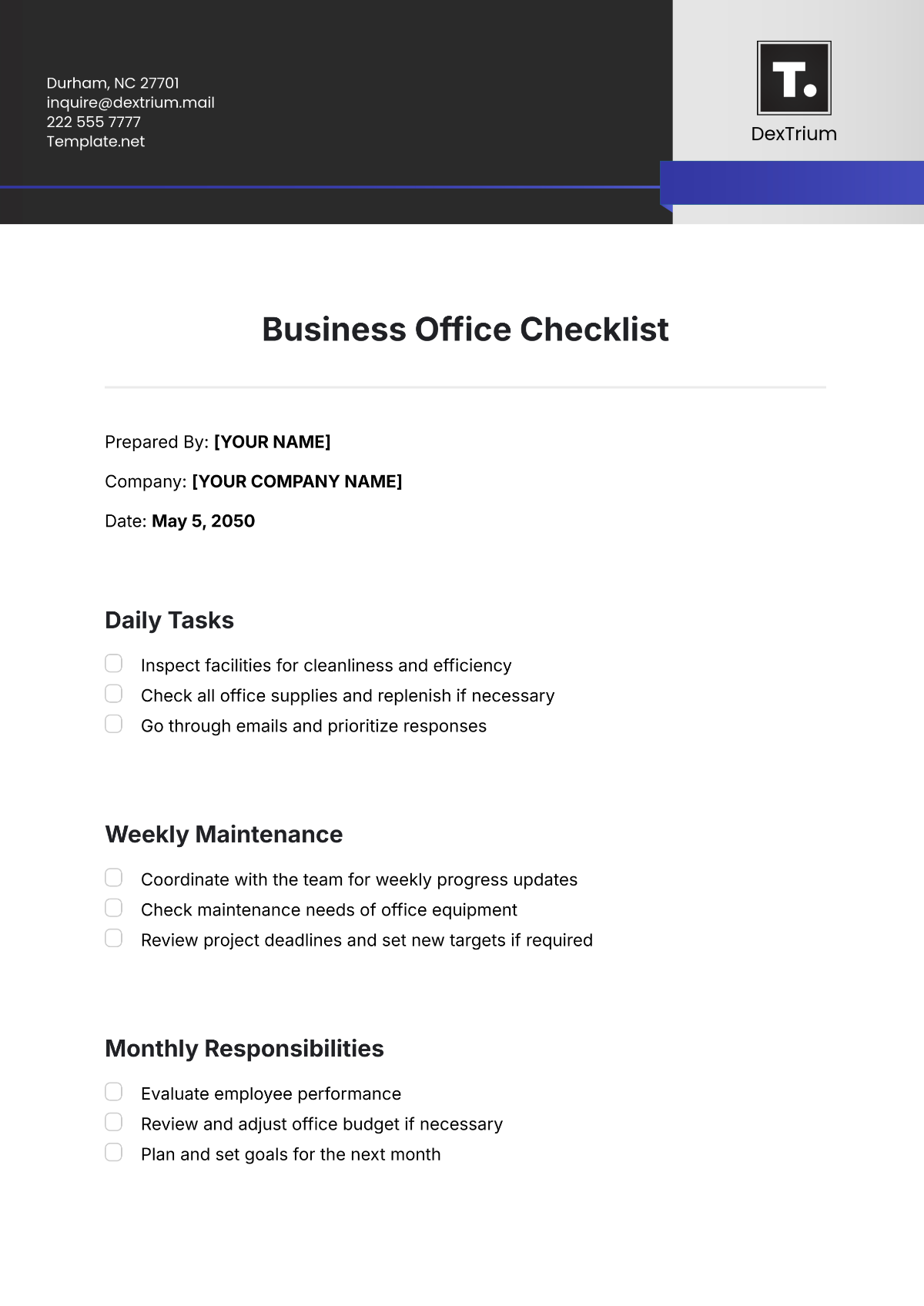 Business Office Checklist Template - Edit Online & Download