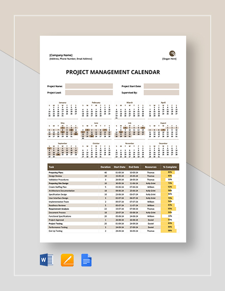 Project Calendar Template - 20+ Free Word, Excel, PDF Format Download