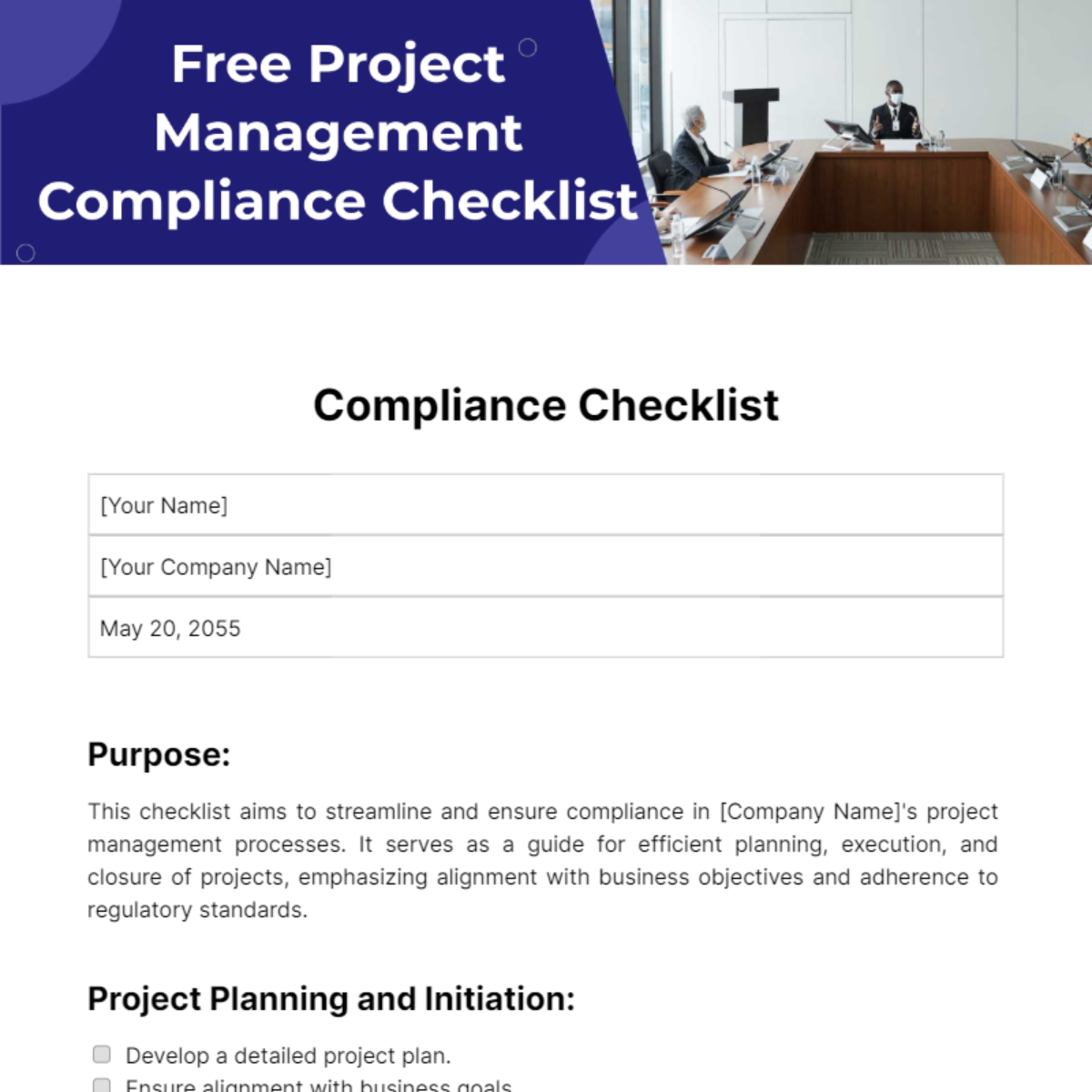 Project Management Compliance Checklist Template