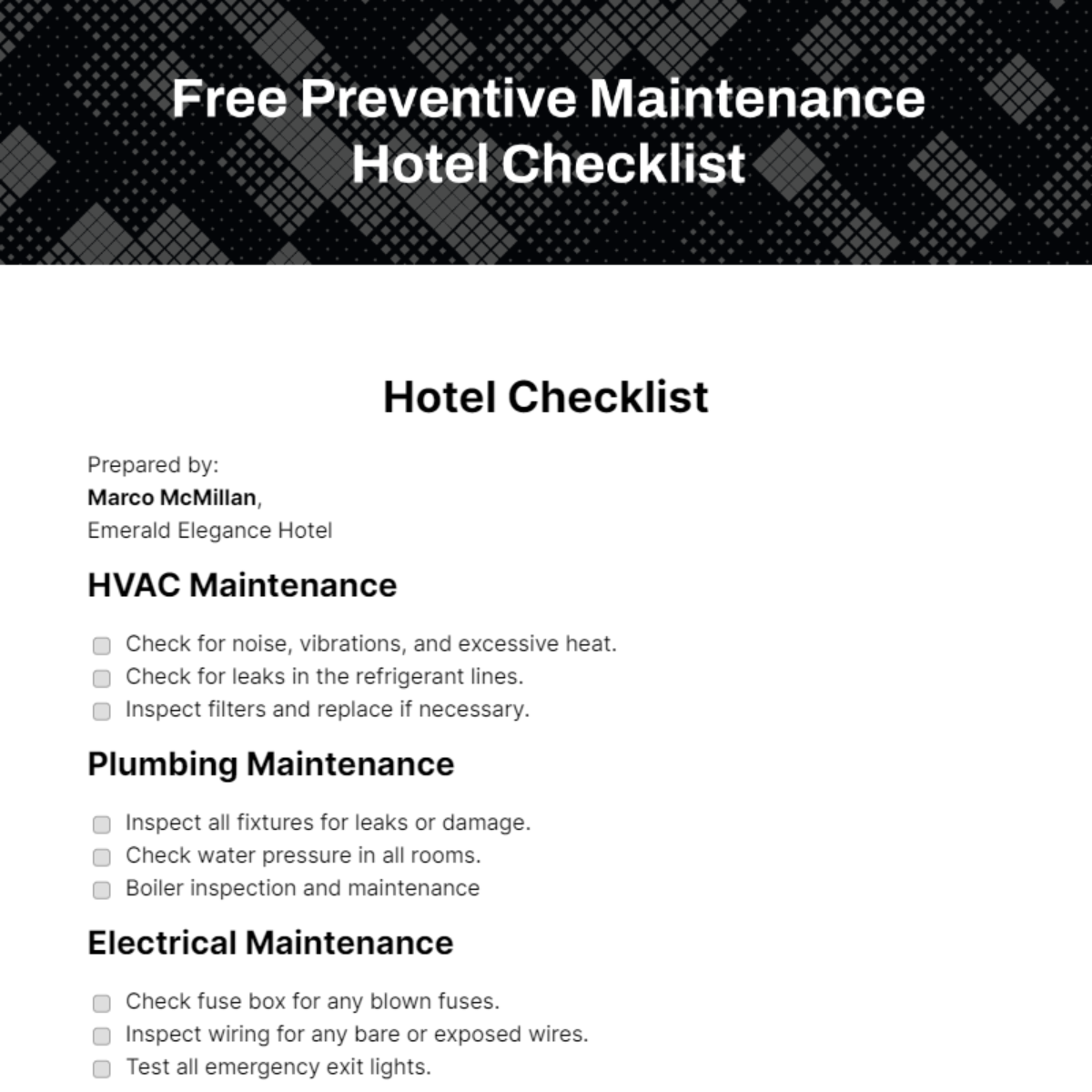 Free Hotel Checklist - Edit Online & Download 