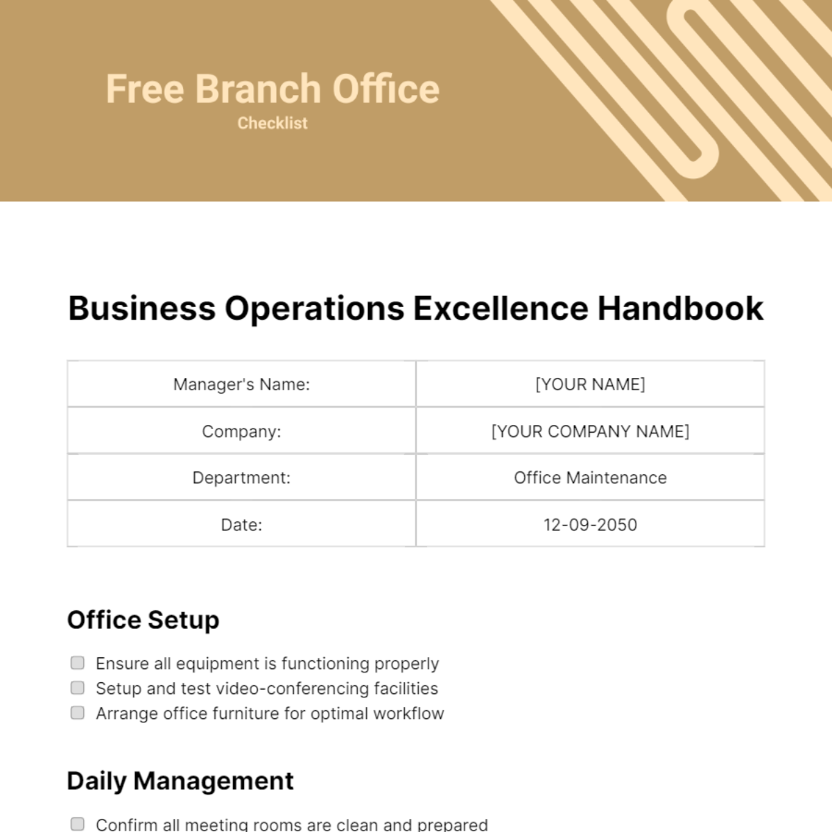 Branch Office Checklist Template