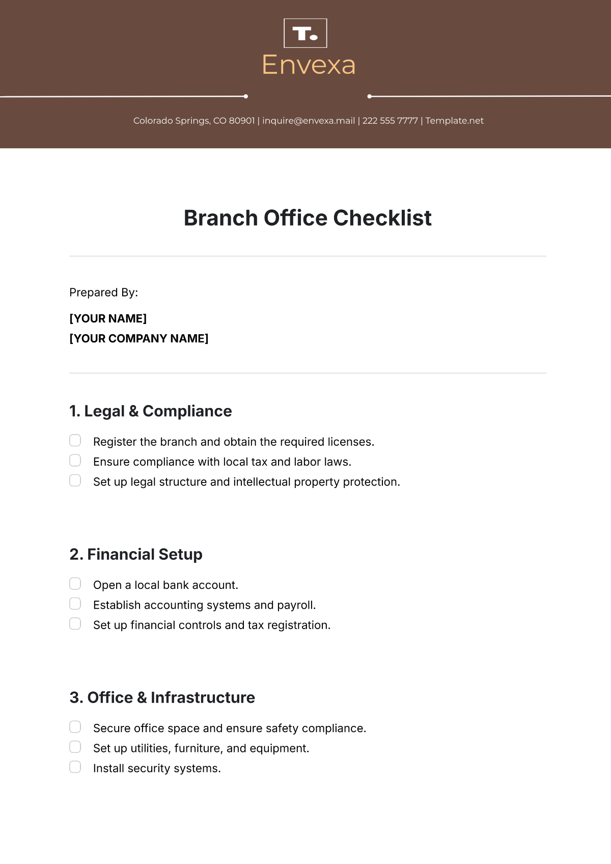 Branch Office Checklist Template - Edit Online & Download