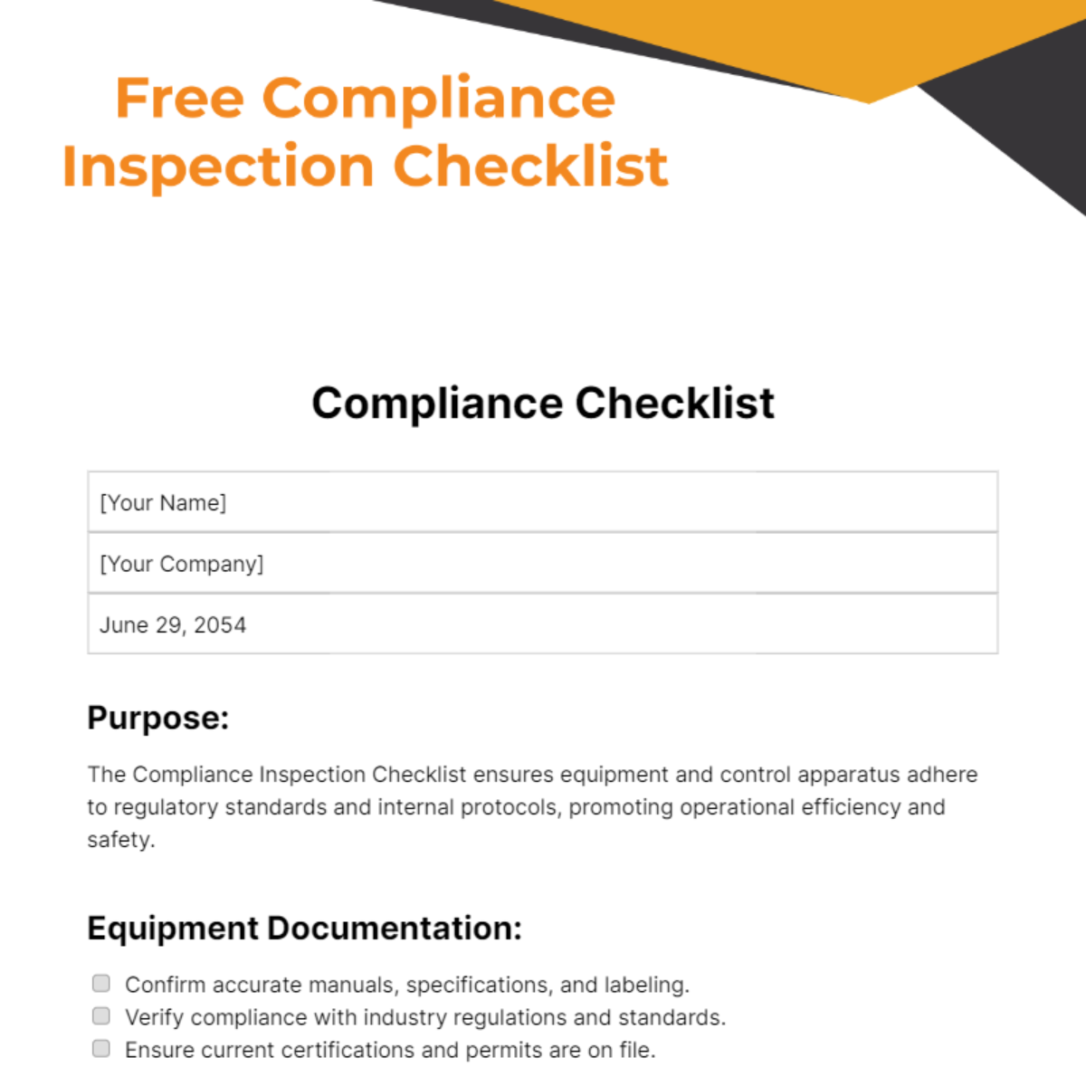 Compliance Inspection Checklist Template