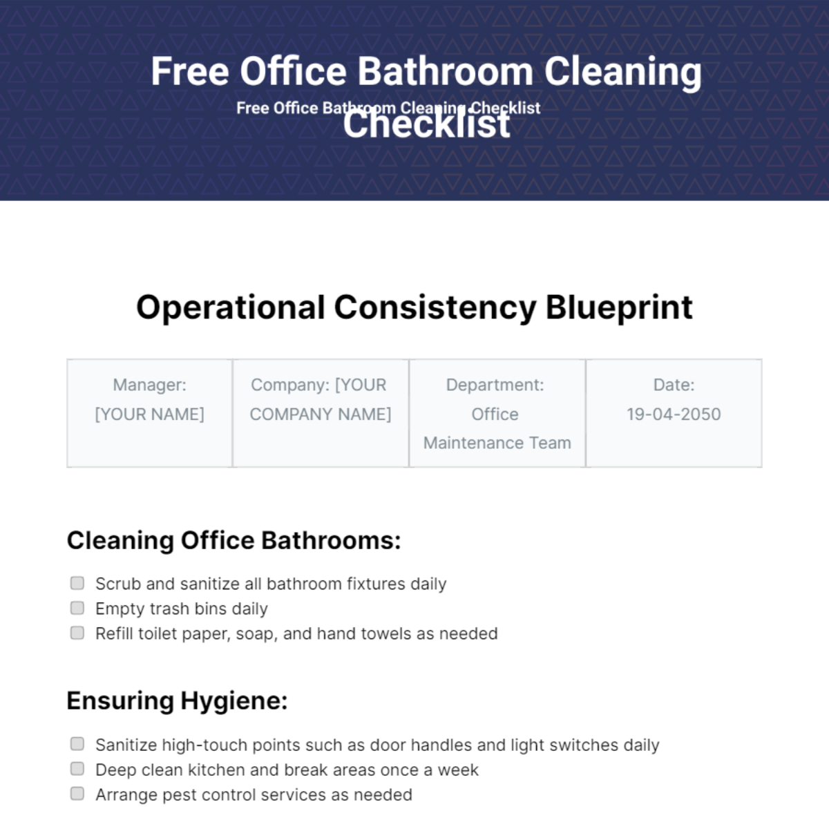 Office Bathroom Cleaning Checklist Template