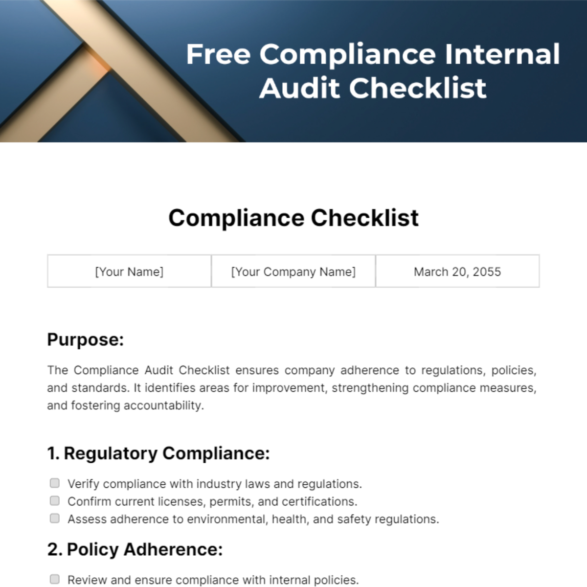 Compliance Internal Audit Checklist Template