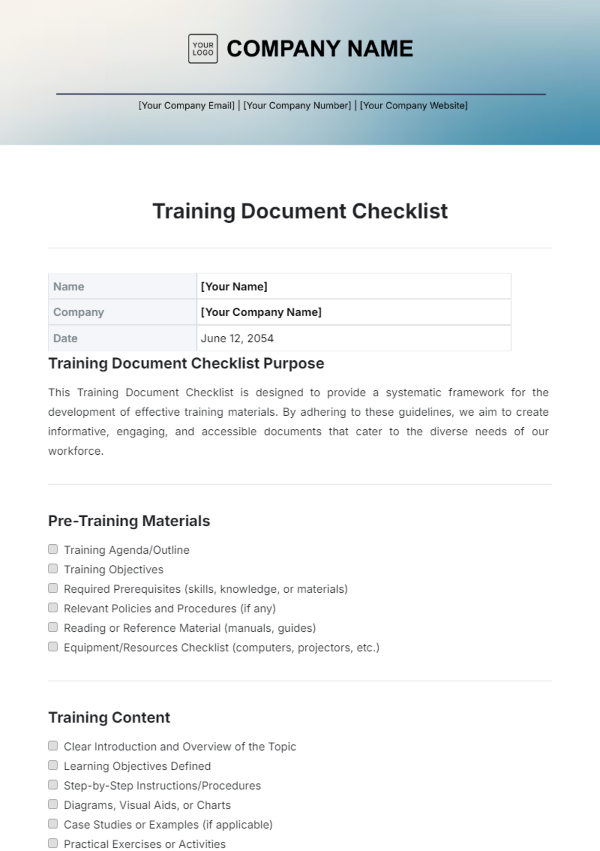 Training Document Checklist Template - Edit Online & Download