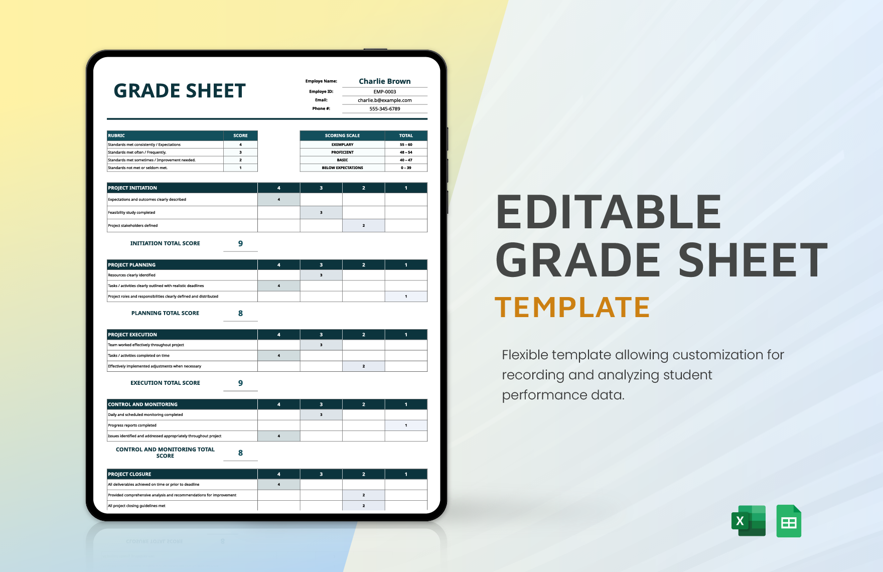 Editable Grade Sheet Template
