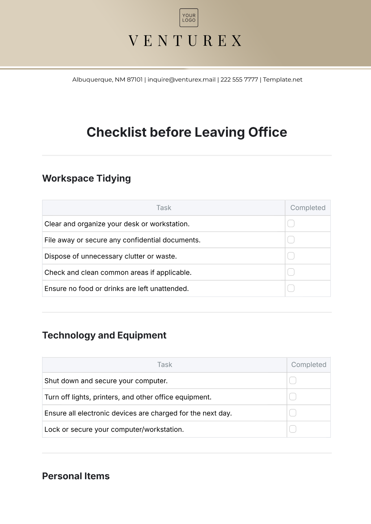 Checklist before Leaving Office Template - Edit Online & Download