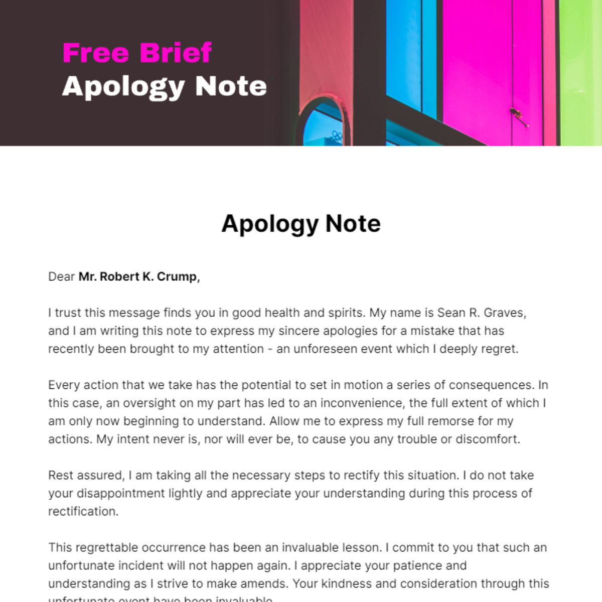 Brief Apology Note Template