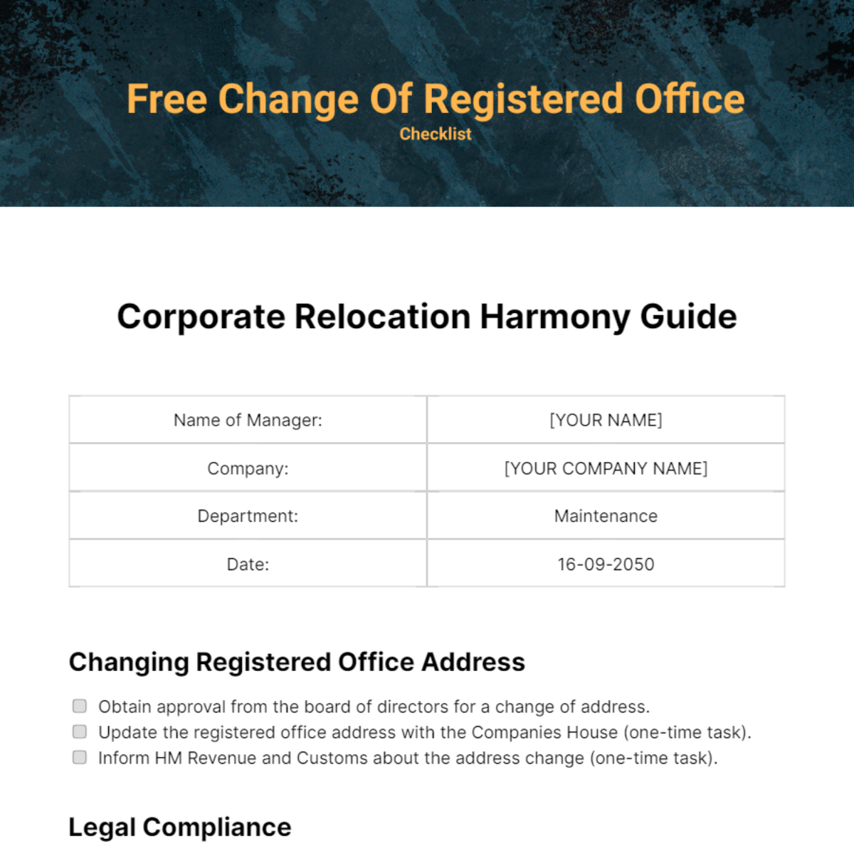 Change of Registered Office Checklist Template