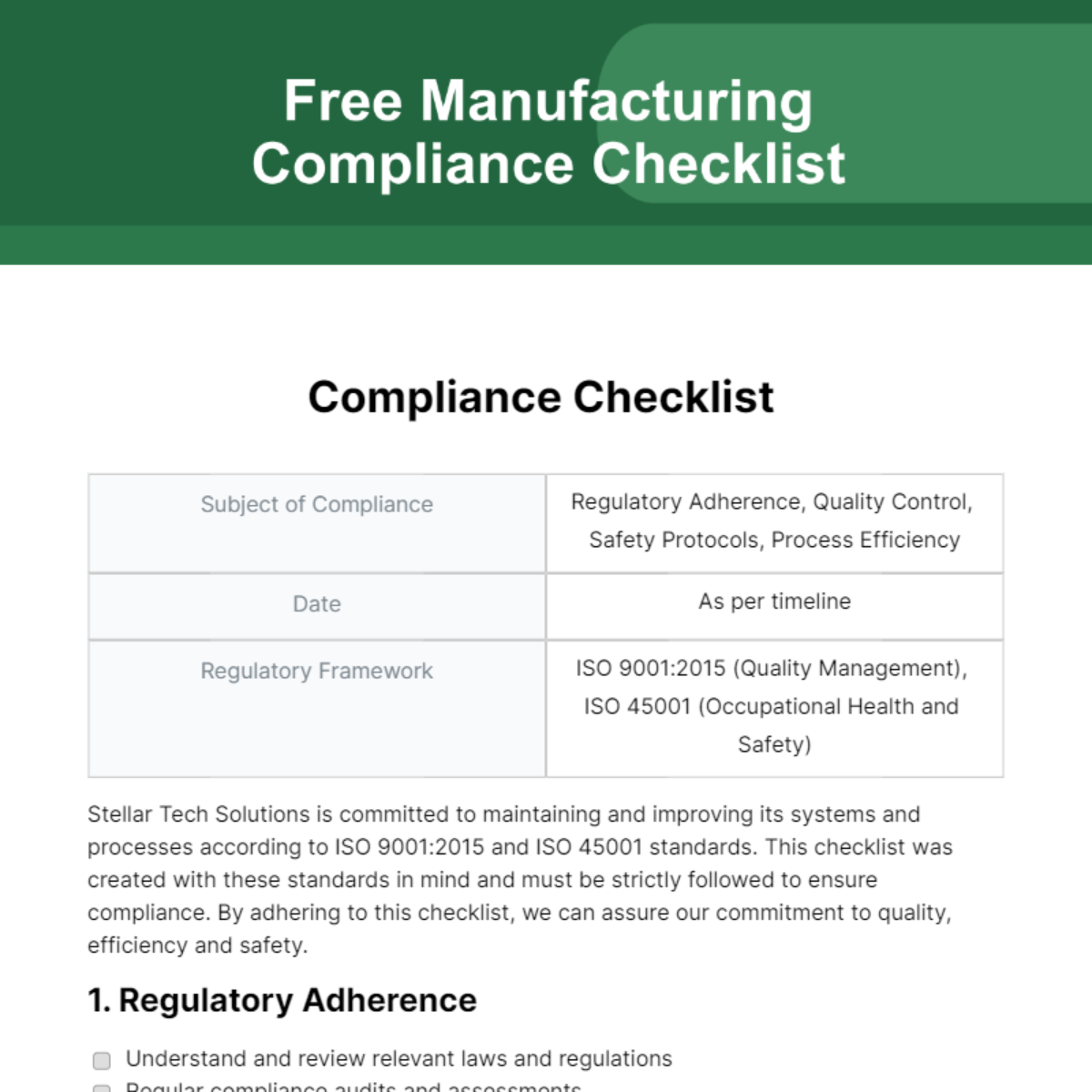 Free Compliance Checklist Templates And Examples Edit Online And Download 0079