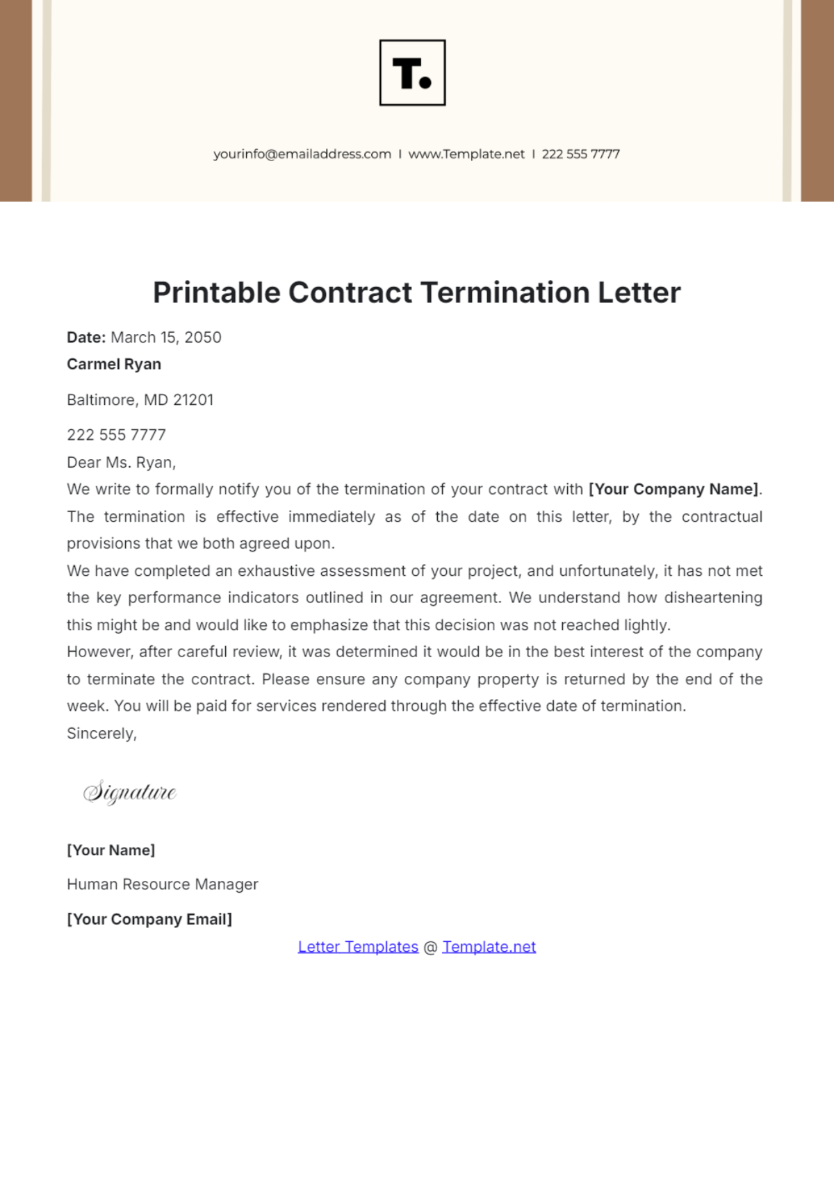 Printable Contract Termination Letter Template - Edit Online & Download