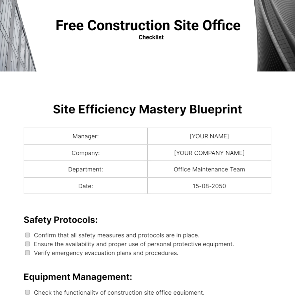 Construction Site Office Checklist Template