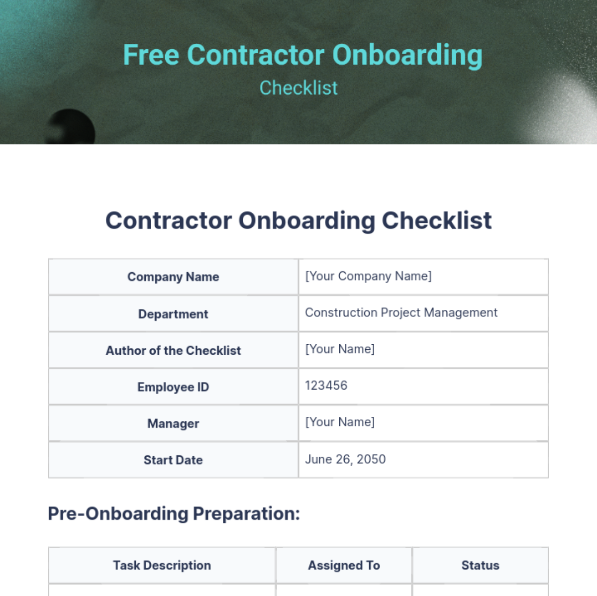 Contractor Onboarding Checklist Template