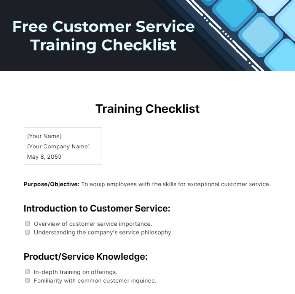 Free Customer Service Training Checklist Template