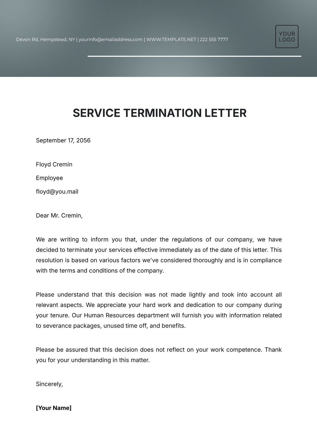 Service Termination Letter Template - Edit Online & Download