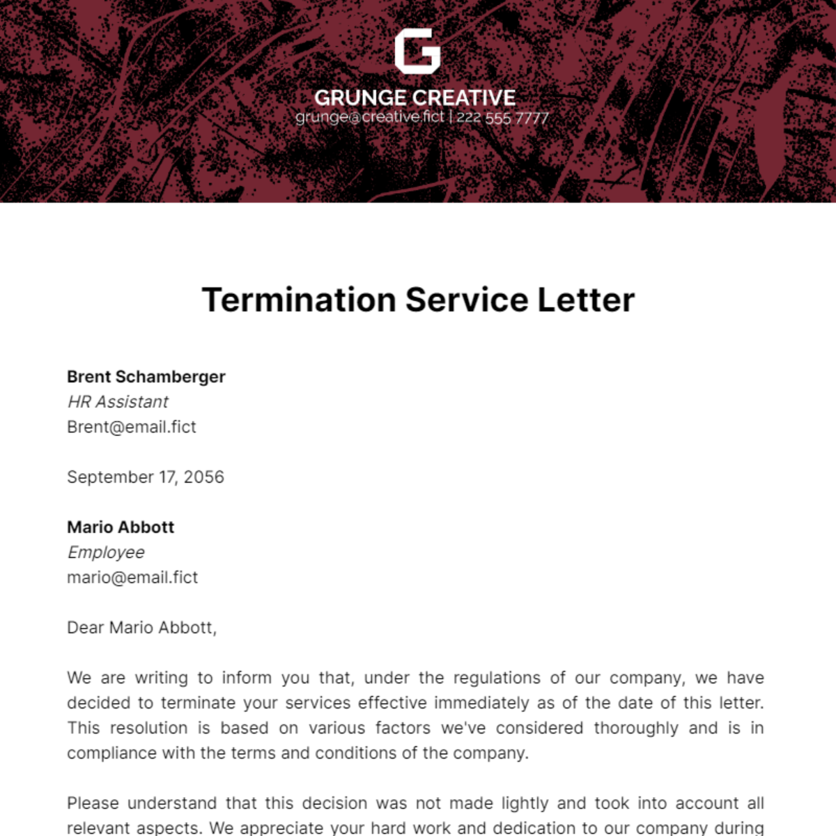 Termination Service Letter Template